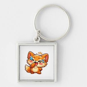 Knuffige Kawaii Oranje Vos Lachende Huilende Traan Sleutelhanger
