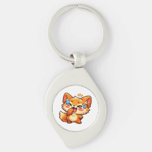 Knuffige Kawaii Oranje Vos Lachende Huilende Traan Sleutelhanger