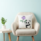 Knuffige pandabeer met paarse roos bloem kussen (Stoel)