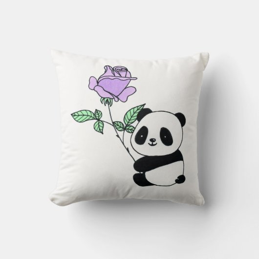 Knuffige pandabeer met paarse roos bloem kussen (Voorkant)