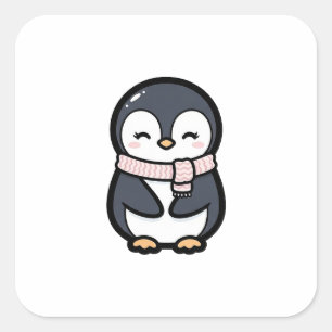 Knuffige Pinguïn – Schattige Kawaii Dierenillustra Vierkante Sticker