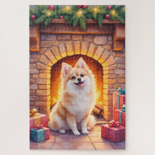 Knuffige Pomeranian Gezellige Kerst Kachel Hond Ku Legpuzzel