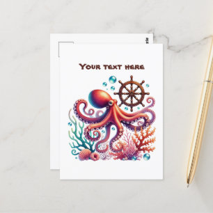 Knuffige strand op maat gemaakte octopus briefkaart