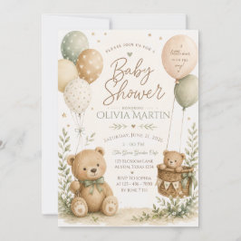 Knuffige Teddybeer & Ballonnen Baby Shower Uitnodi