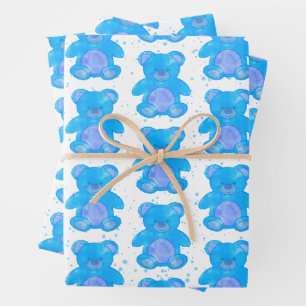 Knuffige teddybeer Blauw op maat Inpakpapier Vel