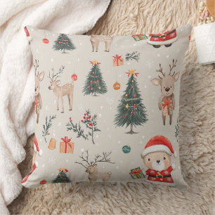 Knuffige teddybeer & Kerstman op Wit (5) Kussen