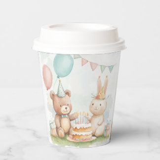 Knuffige teddybeer & konijn verjaardag papieren be bekers