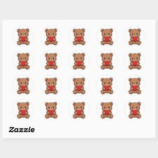 Knuffige teddybeer met een rode hartsticker - Ado Ronde Sticker