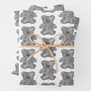 Knuffige teddybeer Zwart en Wit op Maat Inpakpapier Vel