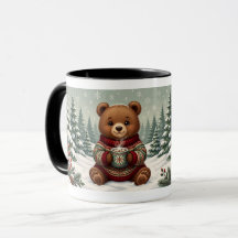 Knuffige Winter Teddybeer met Hete Cacaotrui Mok