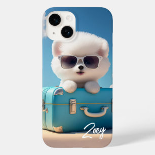 Knuffige Witte Hond Reis Koffer Gepersonaliseerde Case-Mate iPhone 14 Hoesje