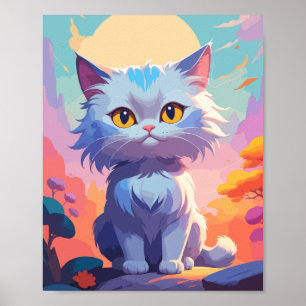 Knuffige witte pluizige kat poster