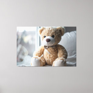 Knuffige zittende teddybeer canvas afdruk