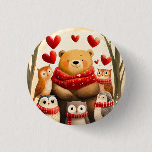 Knus Beren- en Uilenfamilie in de Winterliefde Ronde Button 3,2 Cm
