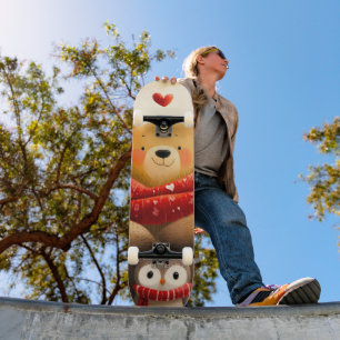 Knus Beren- en Uilenfamilie Winterliefde Skateboard