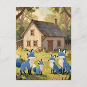 Knus Blauw Vos Familiehuisje Briefkaart
