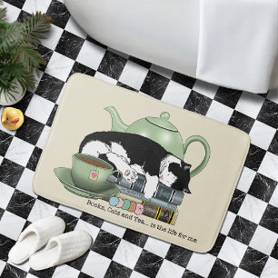 Knus Boeken Kat Smoking Theekopje Schattig Groene Badmat
