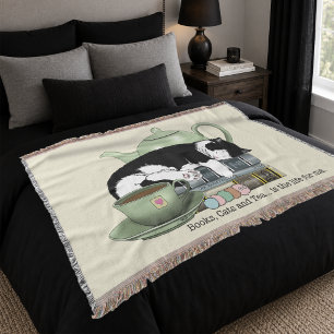 Knus Boeken Kat Smoking Theekopje Schattig Groene Deken