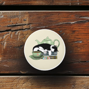 Knus Boeken Kat Smoking Theekopje Schattig Groene Keramische Knop