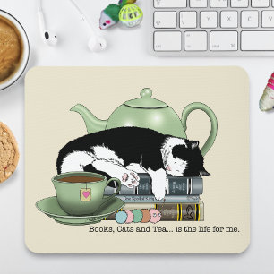 Knus Boeken Kat Smoking Theekopje Schattig Groene Muismat
