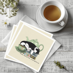 Knus Boeken Kat Smoking Theekopje Schattig Groene Servet