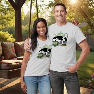 Knus Boeken Kat Smoking Theekopje Schattig Groene T-shirt