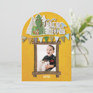 Knus Bosrijke Kerstkaart Geel Ornamentaal