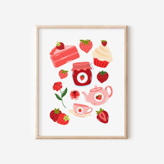 Knus Coquette Aardbeien Collage Keuken Kunstprint Poster