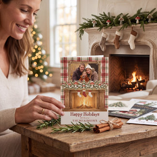Knus Foto van Open Haard Kerstvakantiekaart Kaart