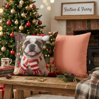 Knus Frans Bulldog Kerst Pootafdruk Ontwerp Kussen