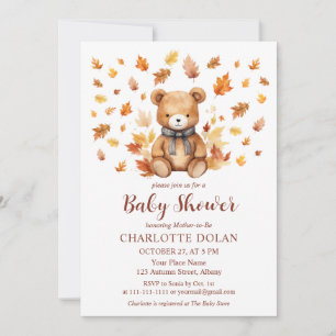 Knus herfst teddybeer babyshower uitnodiging
