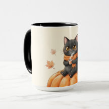 Knus herfst zwarte kat Kawaii pompoen kruiden latt