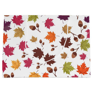 Knus herfstbladeren en eikelvalpatroon groot cadeauzakje
