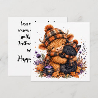 Knus Highland Koe & Zwarte Kat Schattig Halloween 