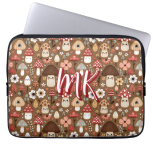Knus Huisje Kern Paddenstoelen en Bloemen Laptop Sleeve