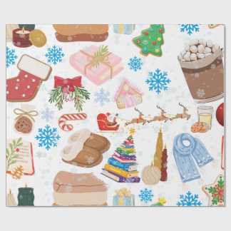 Knus Kerst Naadloos Patroon – Schattige Kerstkat Cadeaupapier