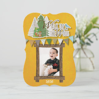 Knus Kerstkaart Geel Ornamentaal Bos
