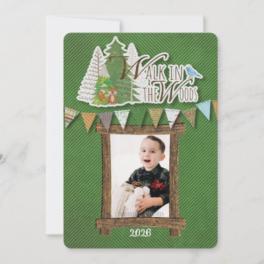 Knus Kerstkaart Groen Chevron Bos Thema (Voorkant)