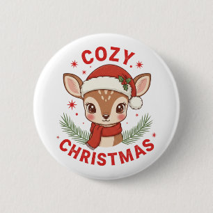 Knus Kerstmis Mooie Hert met Kerstman Hoed Ronde Button 5,7 Cm