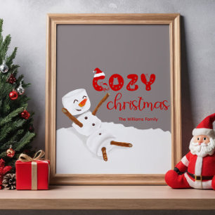 Knus Kerstmis Schattige Sneeuwman Poster