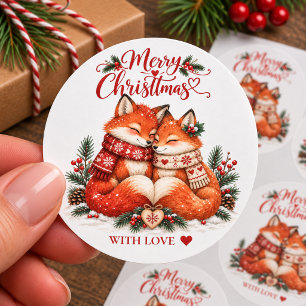Knus Nordic Kerstmij Foxen Met Liefde Ronde Sticker