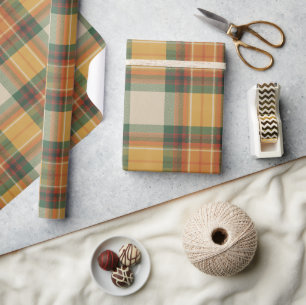 Knus Oranje, Groen & Crème Tartan Cadeaupapier