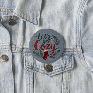Knus Pine Berry Lettering voor de Feestdagen Ronde Button 7,6 Cm