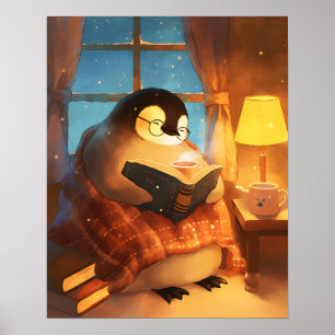 Knus Pinguïn Leest Kinderkamer Muur Kunst Print Po