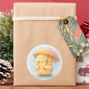 Knus Regenachtige Dag Alma Kuiken Cute Illustratie Ronde Sticker