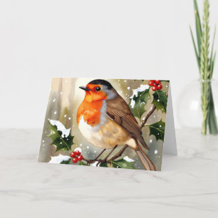 Knus Robin Kerst Waterverf Illustratie Kaart