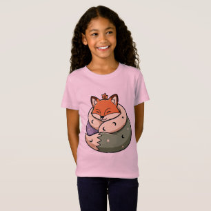 Knus slaande vos met maan en sterren t-shirt