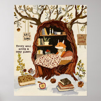 Knus Vos Cottagecore Muurkunst Poster