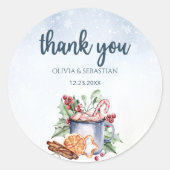 Knushete Winter Warme Chocolademelk Sneeuw Bedankt Ronde Sticker (Voorkant)