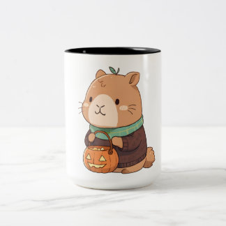 Knusige Pompoen Trui Capybara Herfstbladeren Tweekleurige Koffiemok